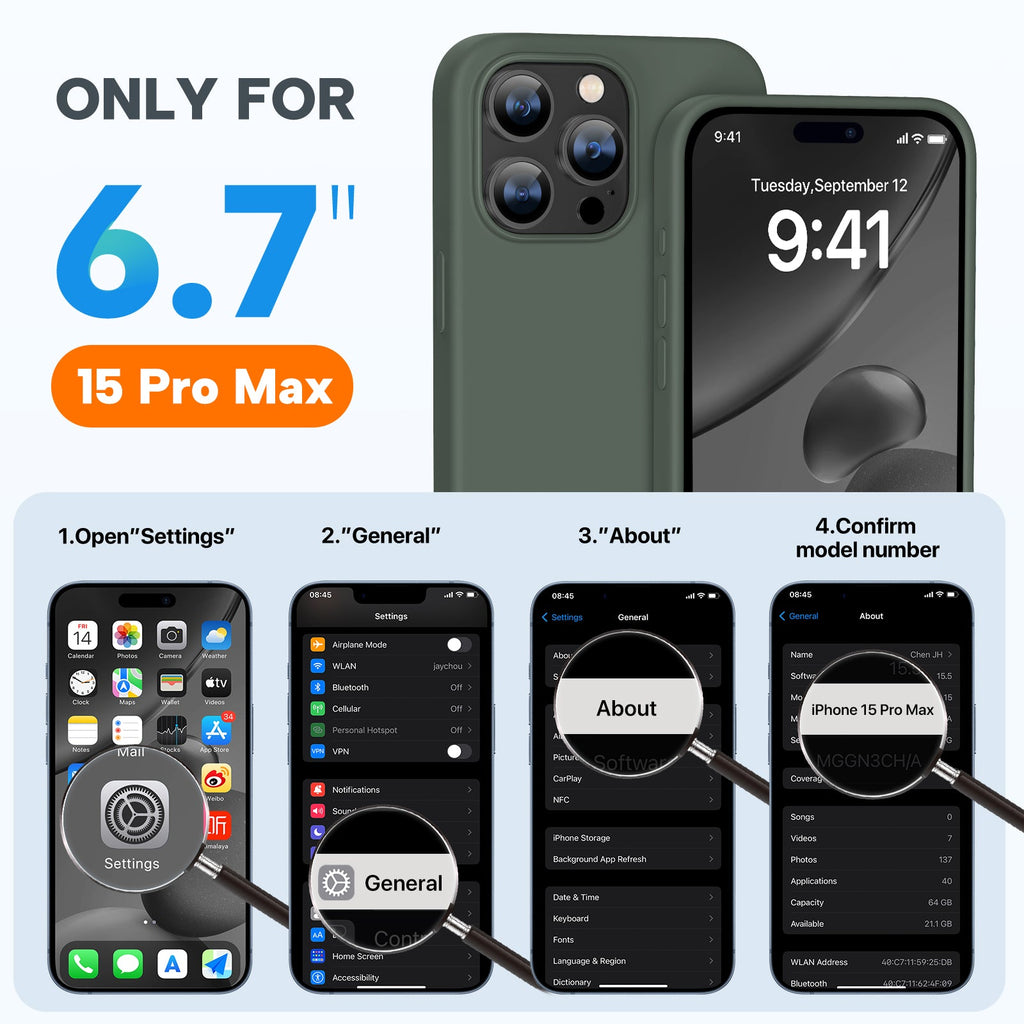 Miracase Designed for iPhone 15 Pro Max Case,[Compatible with MagSafe], [with 2 Pack Screen Protectors],Shockproof Liquid Silicone Professional Case with Microfiber Lining,6.7 inch