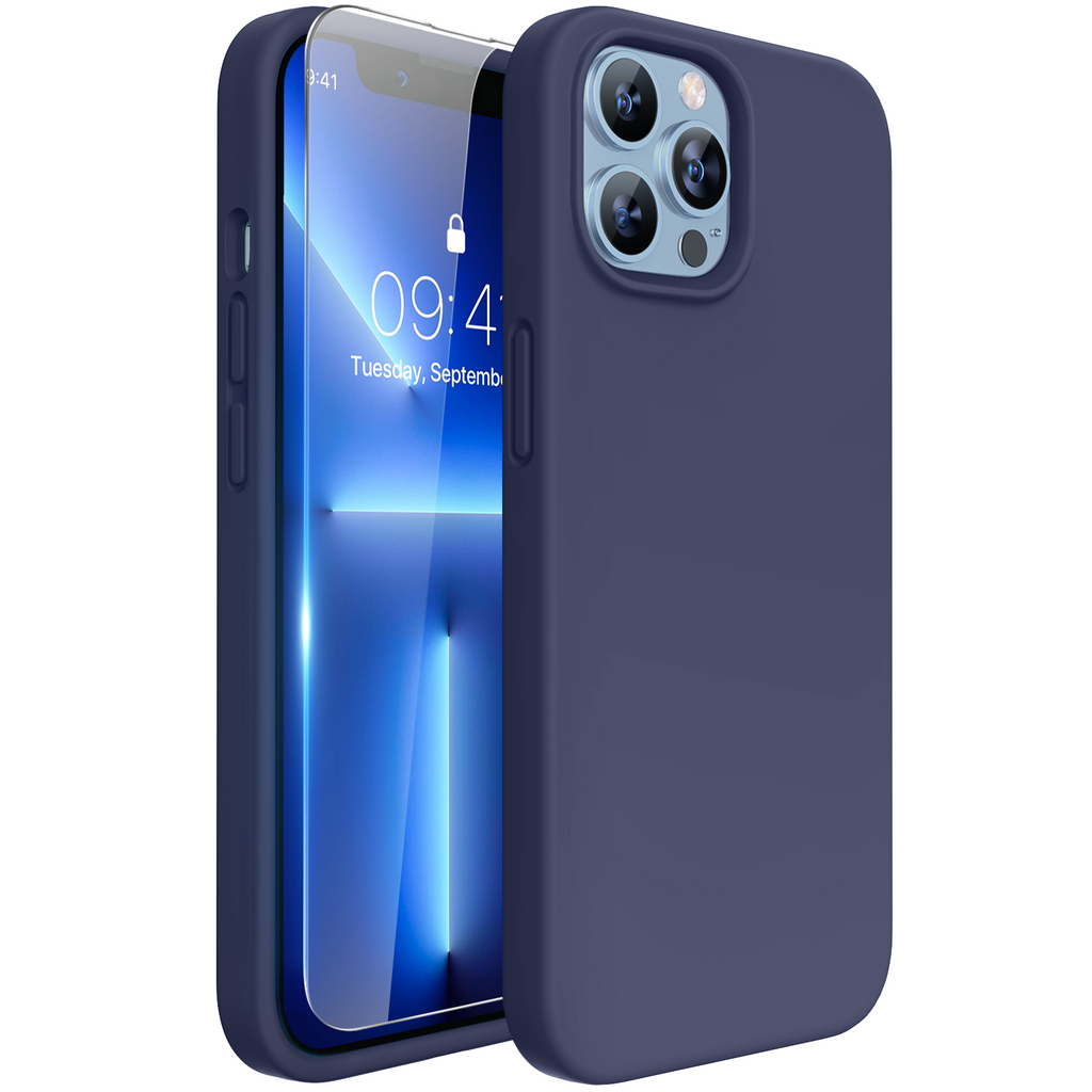 Miracase Designed for iPhone 13 Pro Max Case with Screen Protector,[Soft Anti-Scratch Microfiber Lining],Shockproof Liquid Silicone Rubber Phone Case Cover 6.7 inch