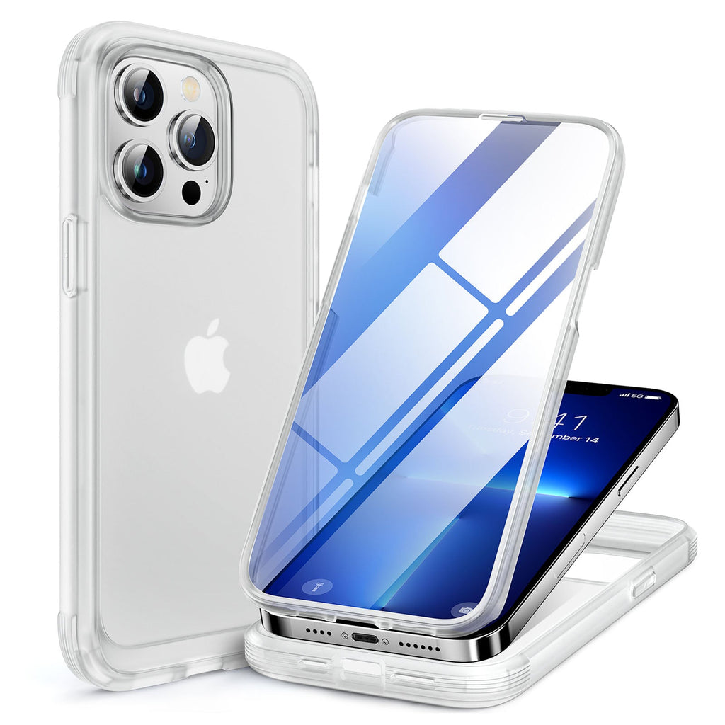 Miracase Glass Case for iPhone 13 Pro Max 6.7 inch, 2023 Upgrade Full-Body Clear Bumper Case with Built-in 9H Tempered Glass Screen Protector