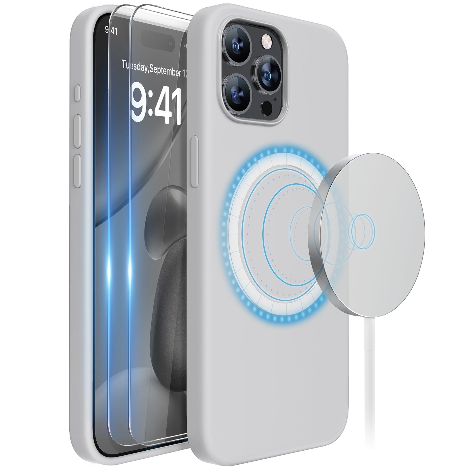 Miracase Designed for iPhone 15 Pro Max Case,[Compatible with MagSafe], [with 2 Pack Screen Protectors],Shockproof Liquid Silicone Professional Case with Microfiber Lining,6.7 inch