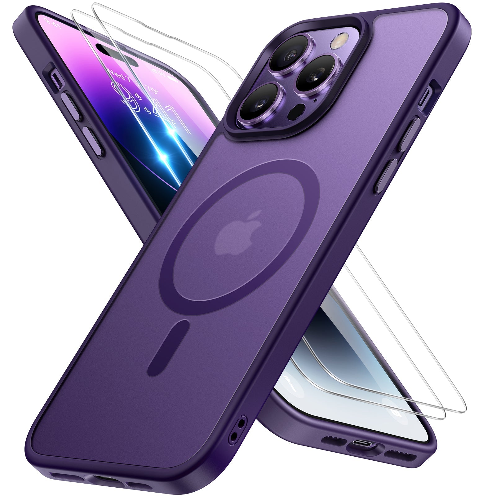 Miracase Magnetic Series for iPhone 14 Pro Max Case [Compatible with MagSafe] [with 2X Screen Protectors] Military-Grade Protection, Anti-Fingerprint, Slim Phone Case for iPhone 14 Pro Max