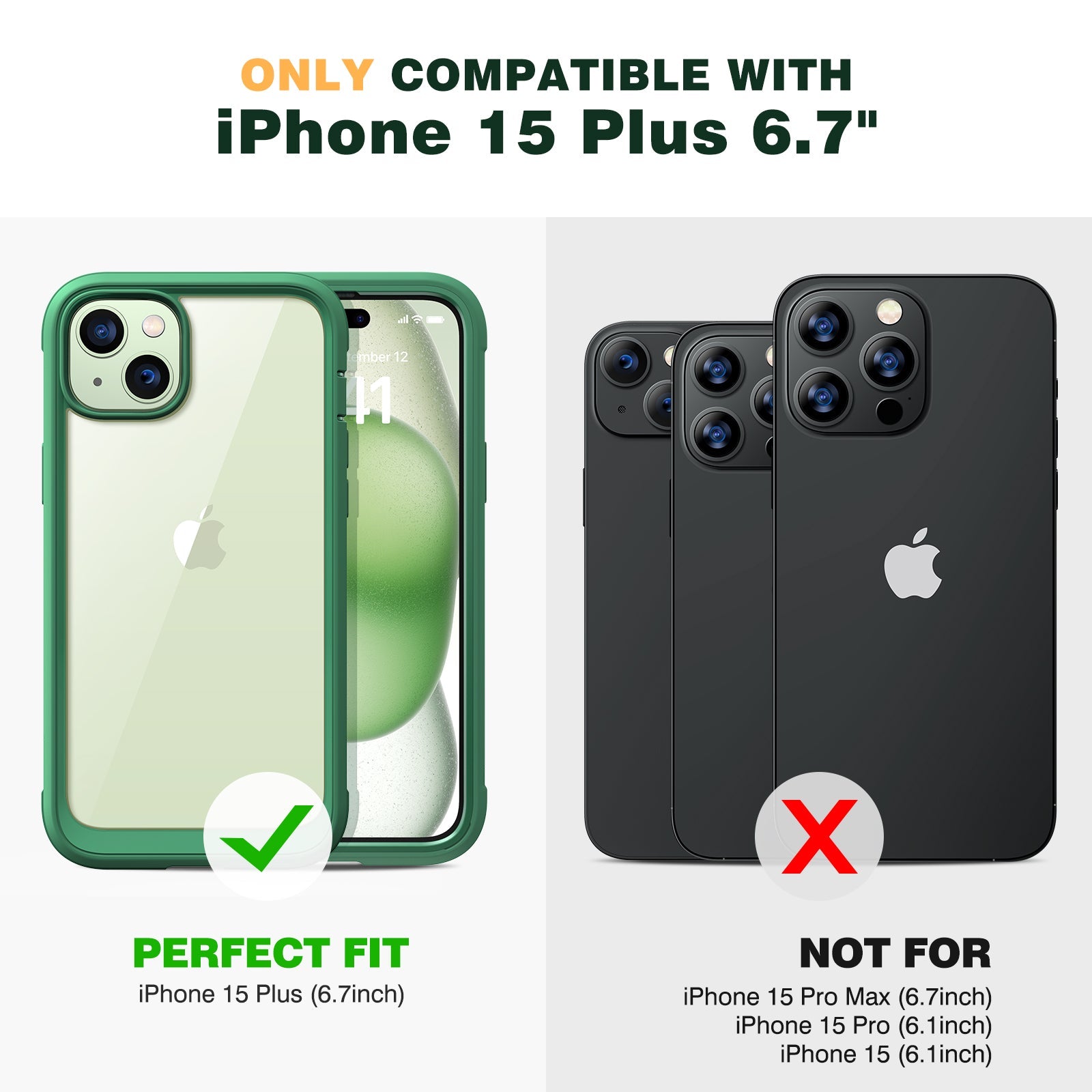 Diaclara 360° Protection Rugged Case with Built-in Touch Sensitive Anti-Scratch Screen Protector Phone Case for iPhone 15 Plus 6.7"