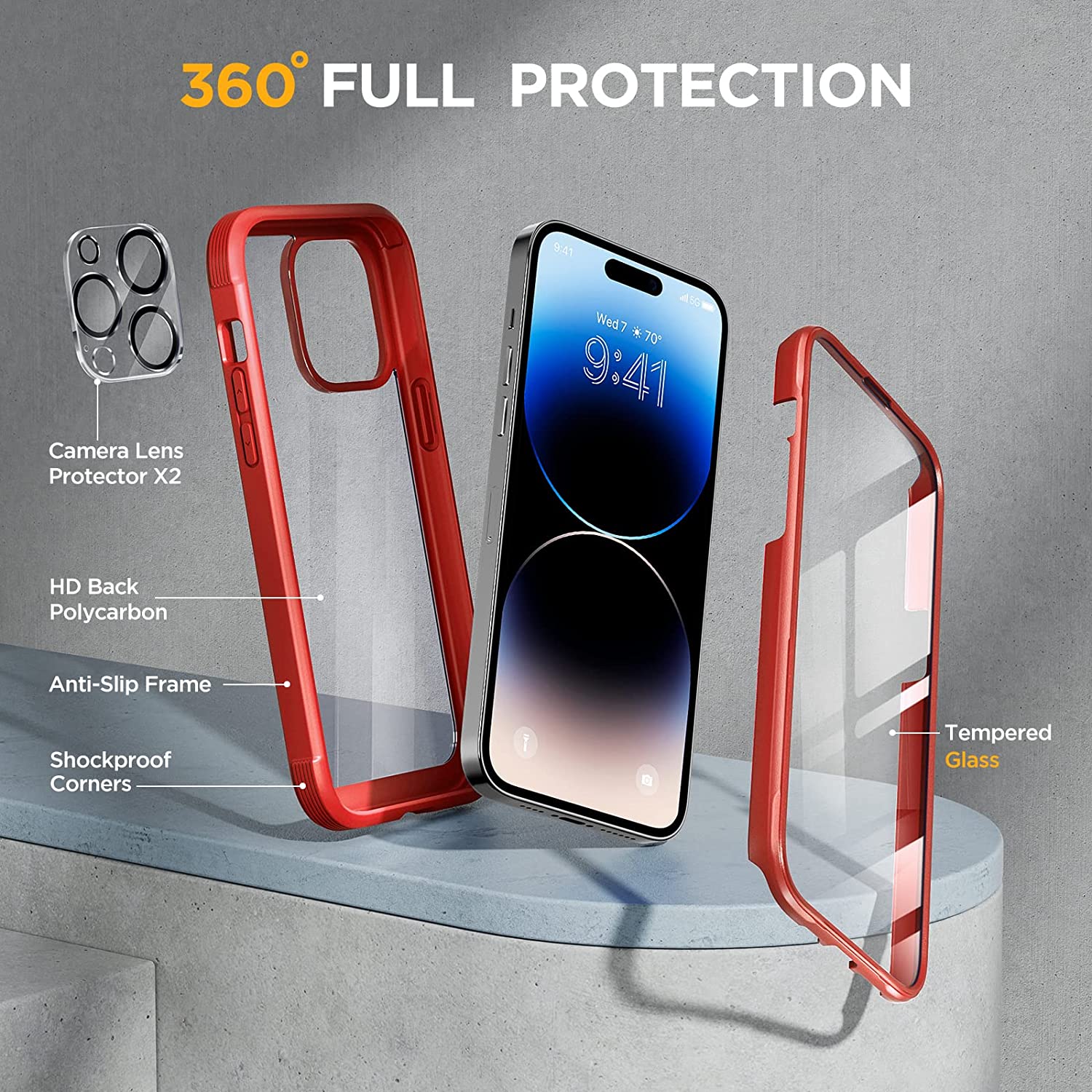 Miracase Glass Series Designed for iPhone 14 Pro Max Case 6.7 Inch, [2022 Newest] Full-Body Bumper Case with Built-in 9H Tempered Glass Screen Protector, with 2 Pcs Camera Lens Protectors