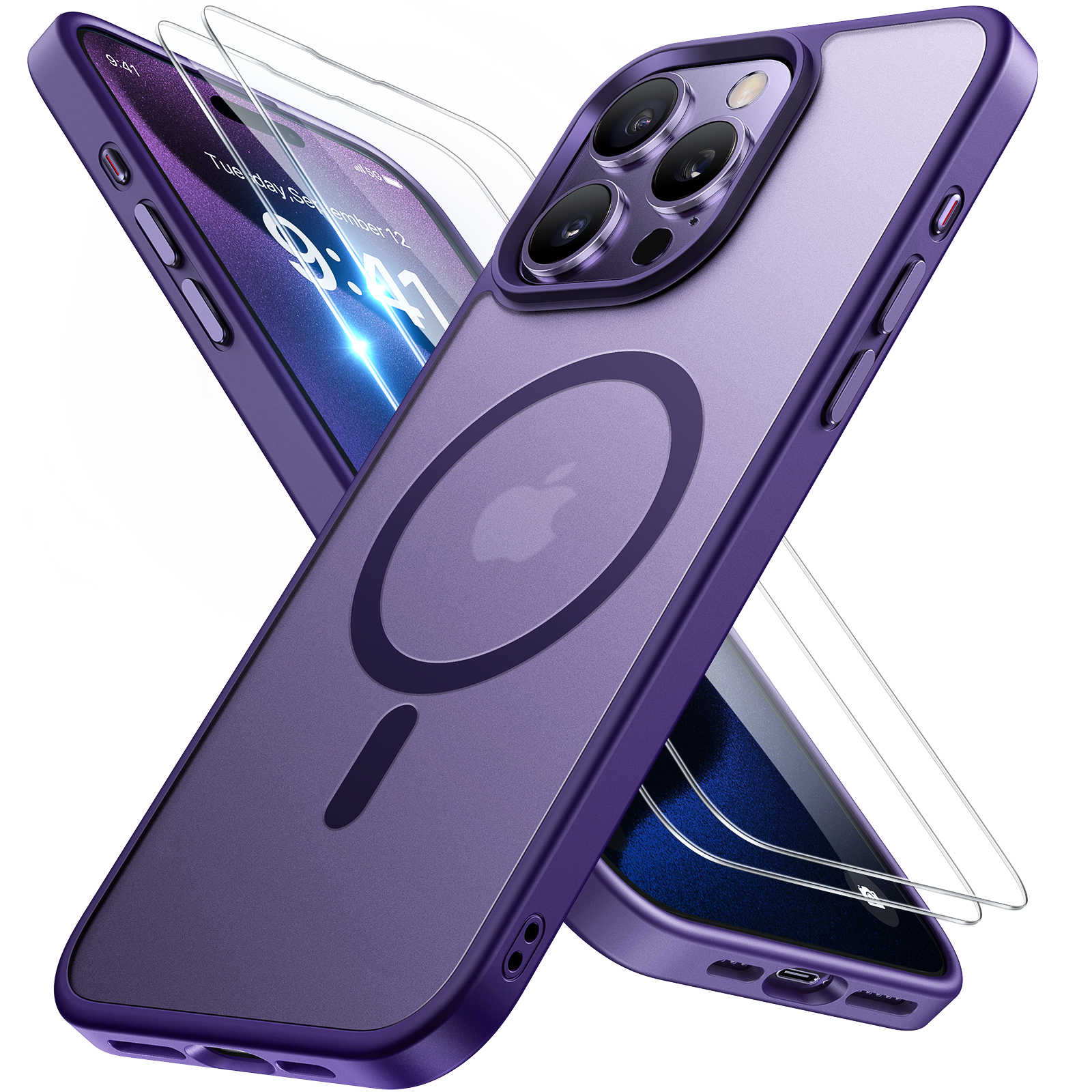 Miracase Magnetic Series for iPhone 15 Pro Max Case [Compatible with MagSafe] [with 2X Screen Protectors] Military-Grade Protection, Anti-Fingerprint, Slim Phone Case for iPhone 15 Pro Max