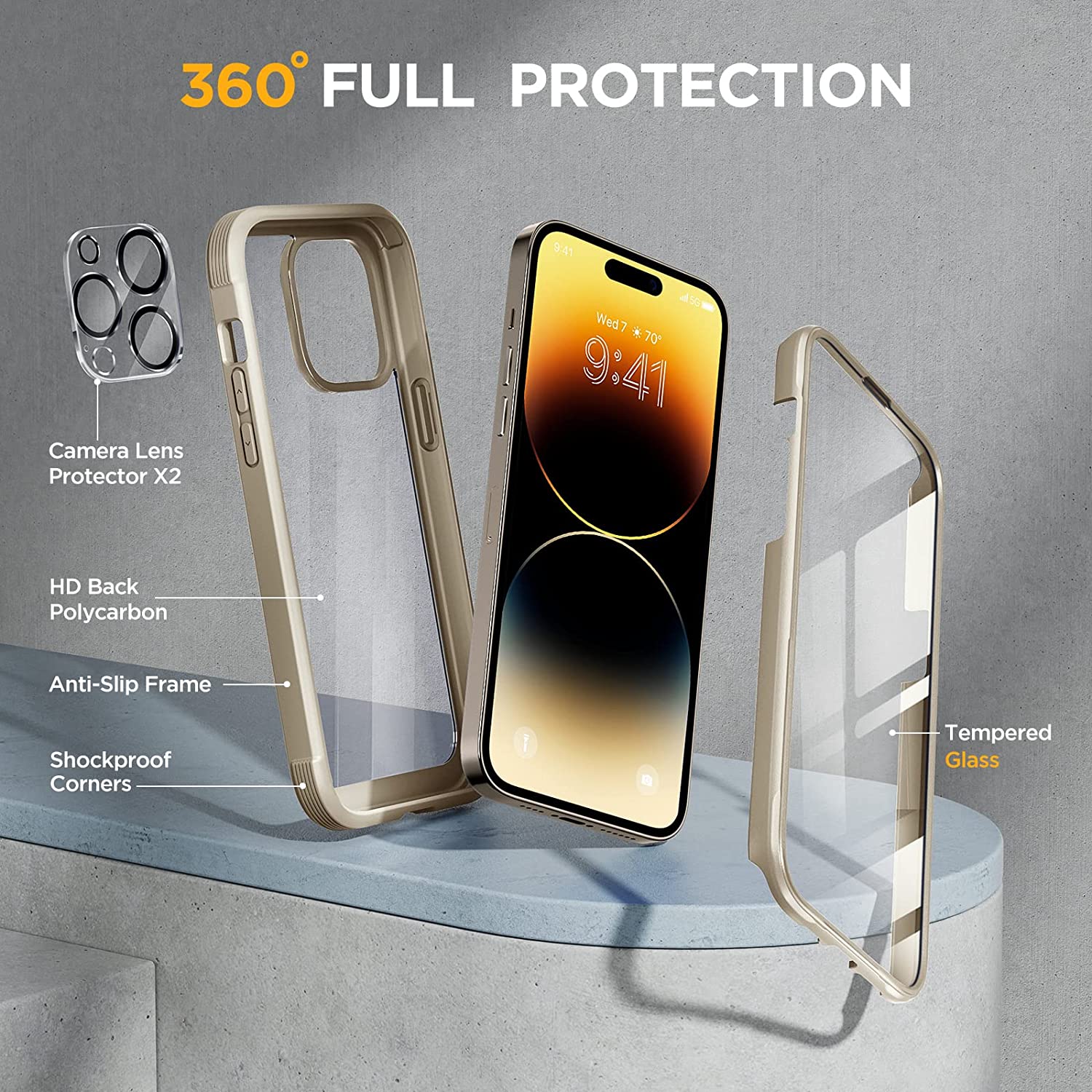 Miracase Glass Series Designed for iPhone 14 Pro Max Case 6.7 Inch, [2022 Newest] Full-Body Bumper Case with Built-in 9H Tempered Glass Screen Protector, with 2 Pcs Camera Lens Protectors