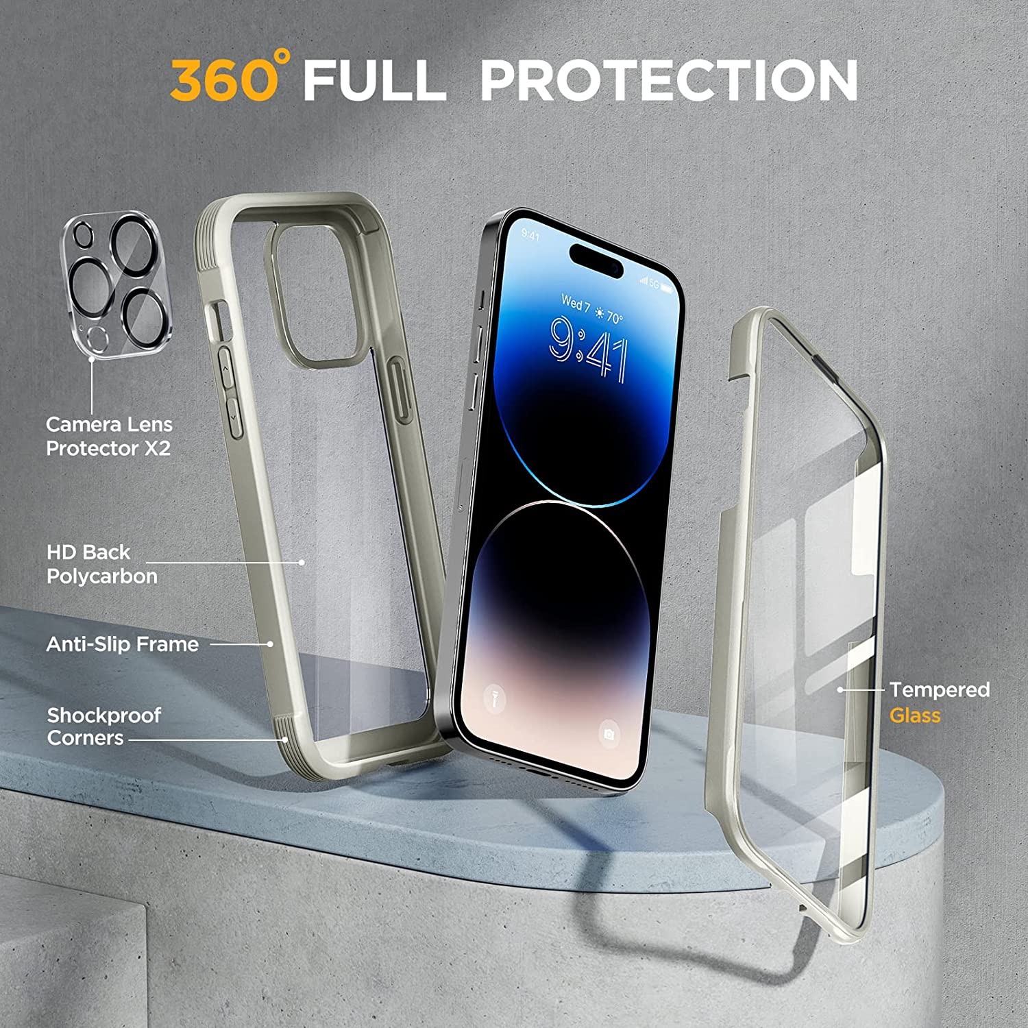 Miracase Glass Series Designed for iPhone 14 Pro Case 6.1 Inch, [2022 Newest] Full-Body Bumper Case with Built-in 9H Tempered Glass Screen Protector, with 2 Pcs Camera Lens Protectors