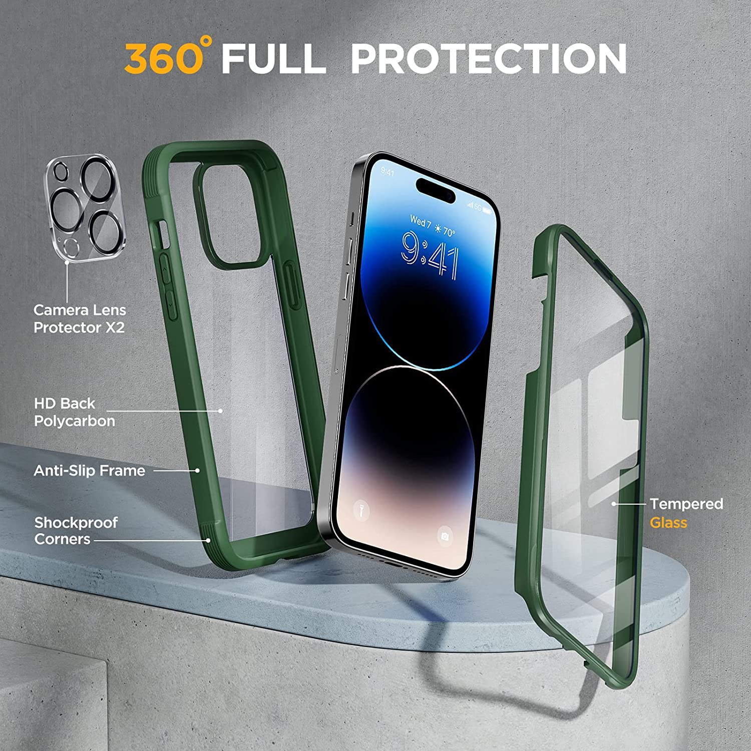 Miracase Glass Series Designed for iPhone 14 Pro Case 6.1 Inch, [2022 Newest] Full-Body Bumper Case with Built-in 9H Tempered Glass Screen Protector, with 2 Pcs Camera Lens Protectors