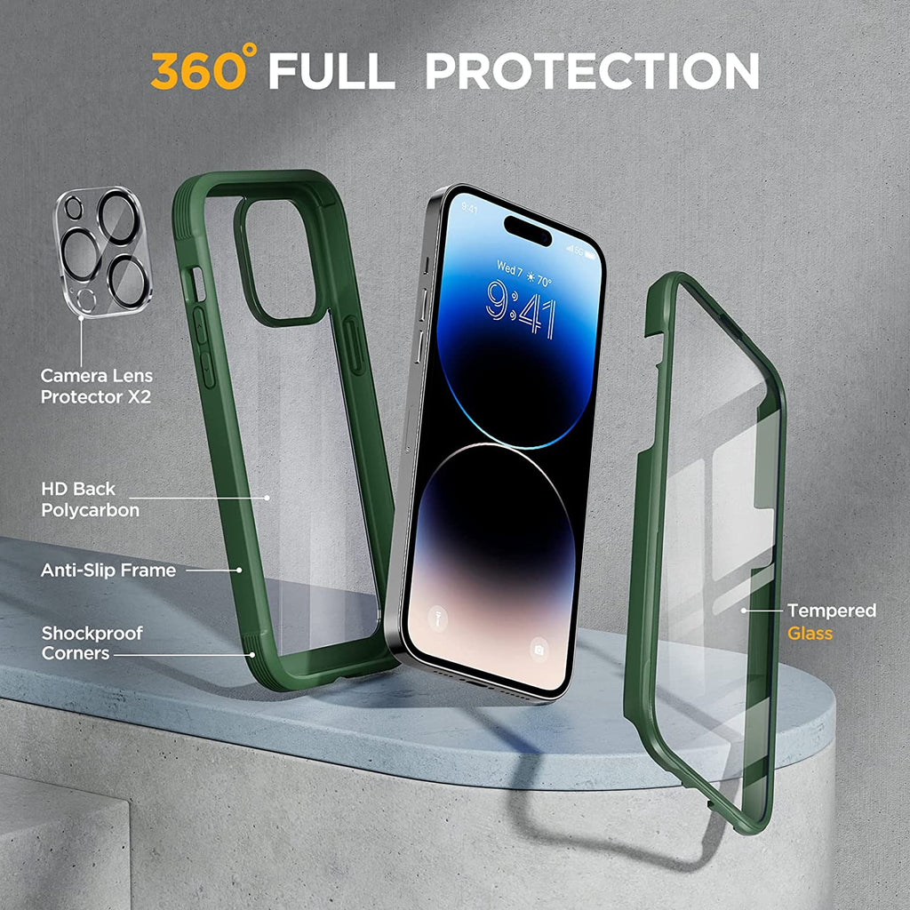 Miracase Glass Series Designed for iPhone 14 Pro Max Case 6.7 Inch, [2022 Newest] Full-Body Bumper Case with Built-in 9H Tempered Glass Screen Protector, with 2 Pcs Camera Lens Protectors