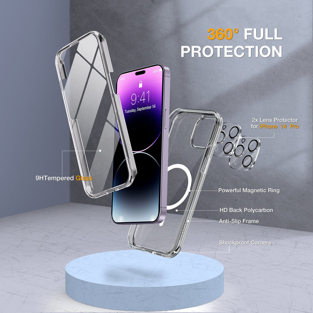 Miracase Glass Series Designed for iPhone 14 Pro Max Case 6.7 Inch, [2022 Newest] Full-Body Bumper Case with Built-in 9H Tempered Glass Screen Protector, with 2 Pcs Camera Lens Protectors