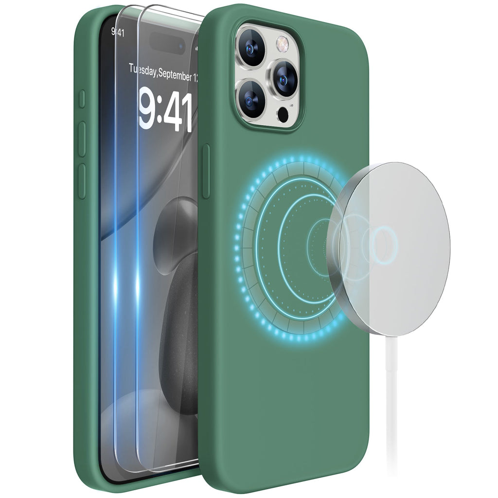 Miracase Designed for iPhone 15 Pro Max Case,[Compatible with MagSafe], [with 2 Pack Screen Protectors],Shockproof Liquid Silicone Professional Case with Microfiber Lining,6.7 inch