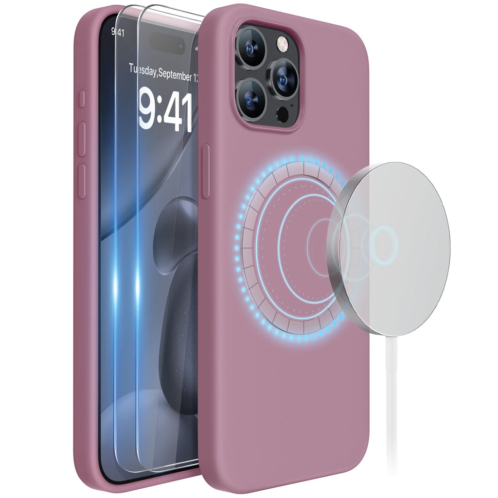 Miracase Designed for iPhone 15 Pro Max Case,[Compatible with MagSafe], [with 2 Pack Screen Protectors],Shockproof Liquid Silicone Professional Case with Microfiber Lining,6.7 inch