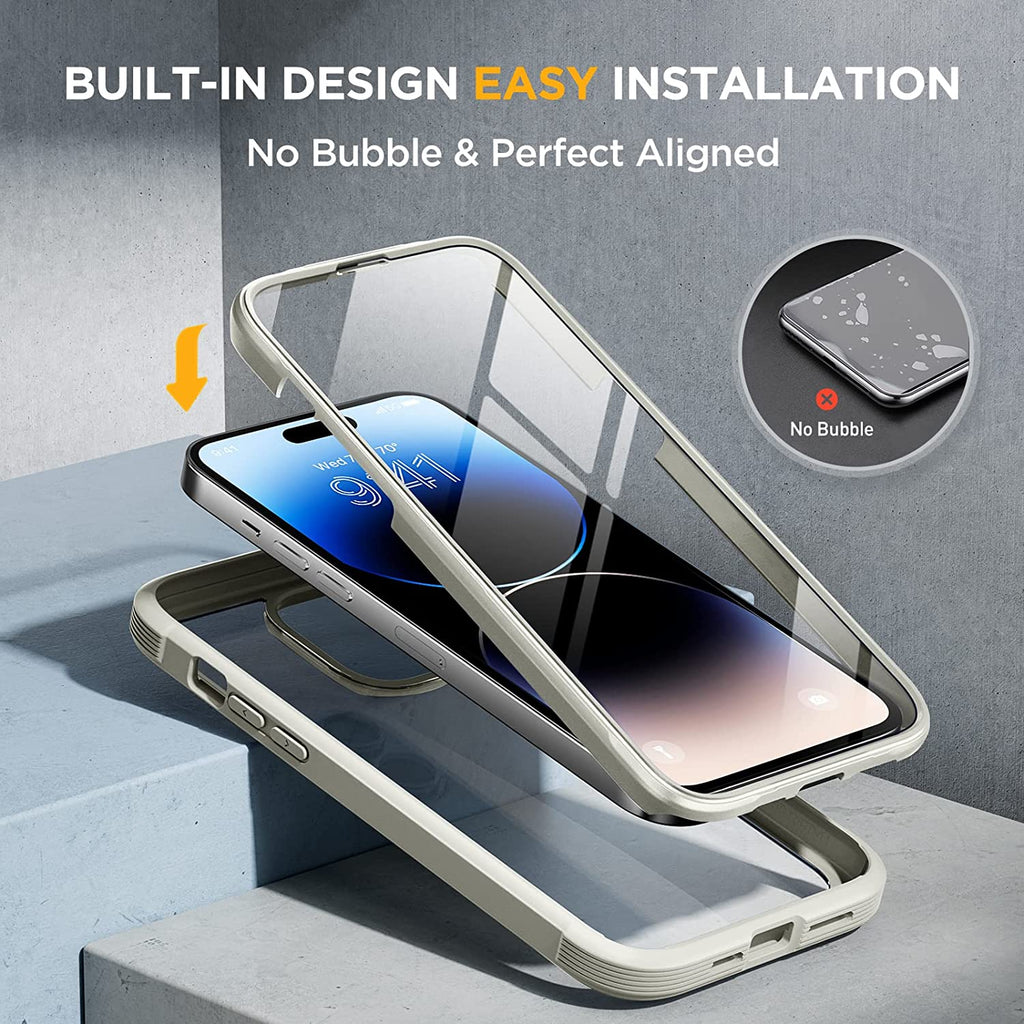 Miracase Glass Series Designed for iPhone 14 Pro Max Case 6.7 Inch, [2022 Newest] Full-Body Bumper Case with Built-in 9H Tempered Glass Screen Protector, with 2 Pcs Camera Lens Protectors