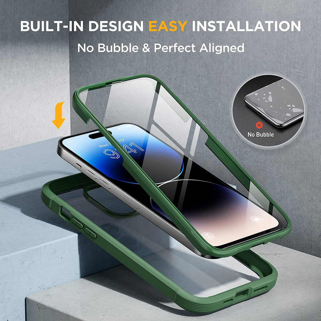 Miracase Glass Series Designed for iPhone 14 Pro Case 6.1 Inch, [2022 Newest] Full-Body Bumper Case with Built-in 9H Tempered Glass Screen Protector, with 2 Pcs Camera Lens Protectors