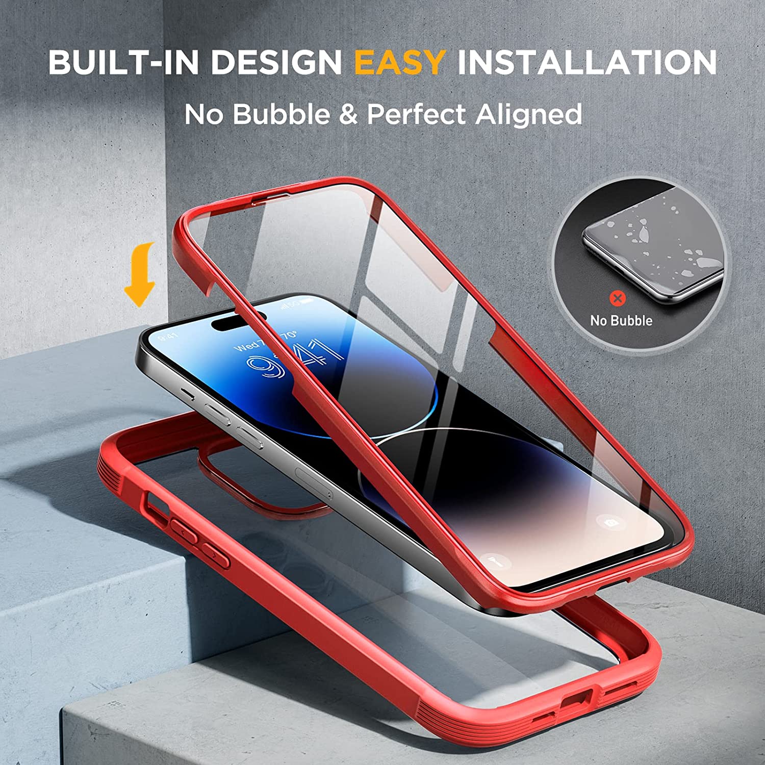 Miracase Glass Series Designed for iPhone 14 Pro Case 6.1 Inch, [2022 Newest] Full-Body Bumper Case with Built-in 9H Tempered Glass Screen Protector, with 2 Pcs Camera Lens Protectors