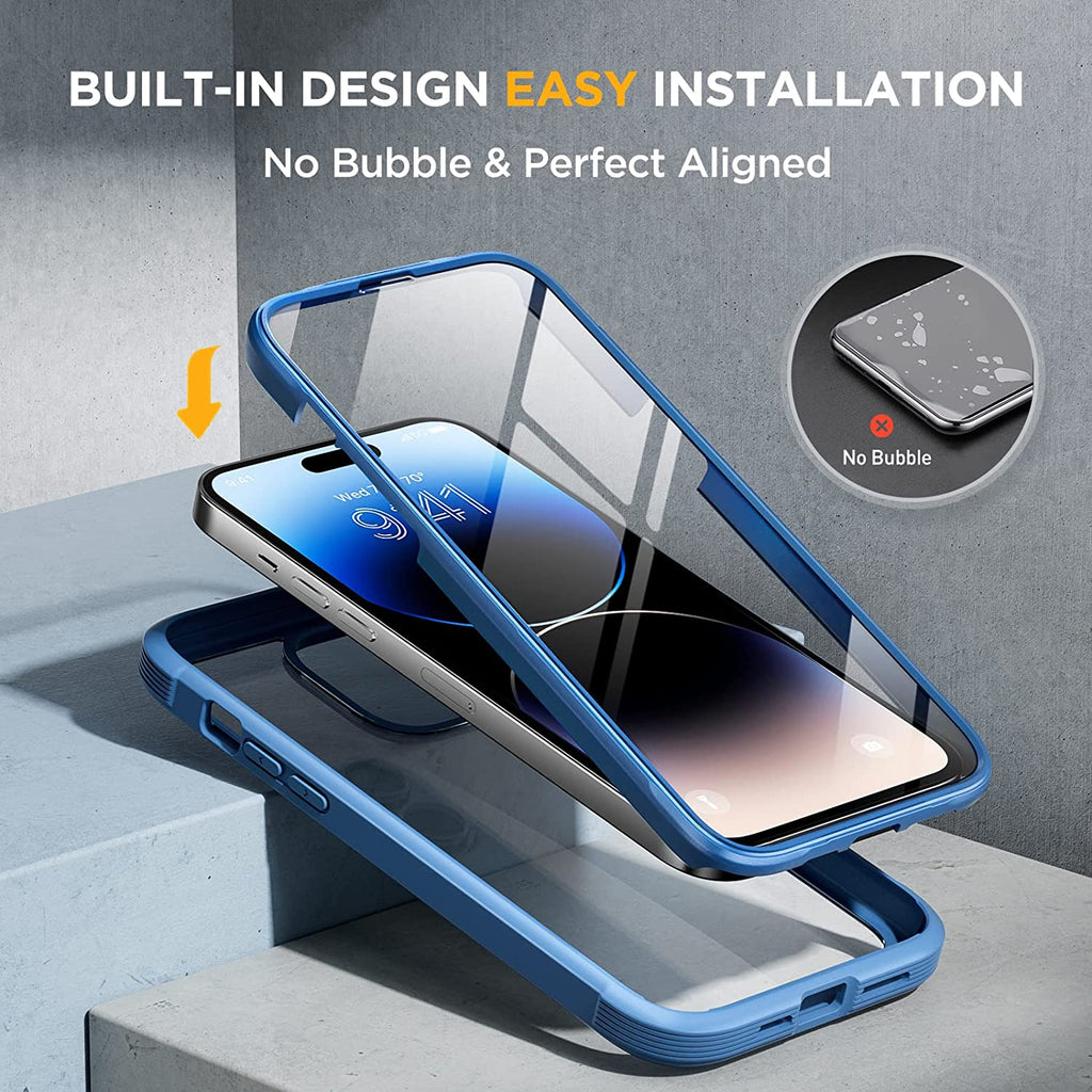 Miracase Glass Series Designed for iPhone 14 Pro Case 6.1 Inch, [2022 Newest] Full-Body Bumper Case with Built-in 9H Tempered Glass Screen Protector, with 2 Pcs Camera Lens Protectors