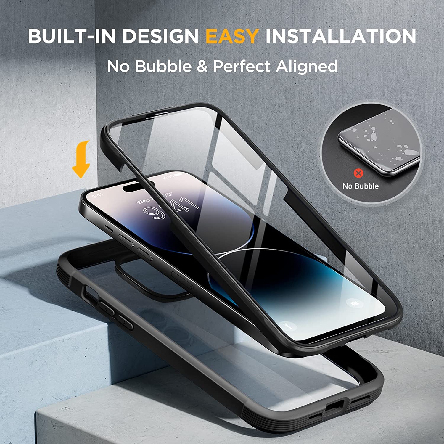 Miracase Glass Series Designed for iPhone 14 Pro Max Case 6.7 Inch, [2022 Newest] Full-Body Bumper Case with Built-in 9H Tempered Glass Screen Protector, with 2 Pcs Camera Lens Protectors