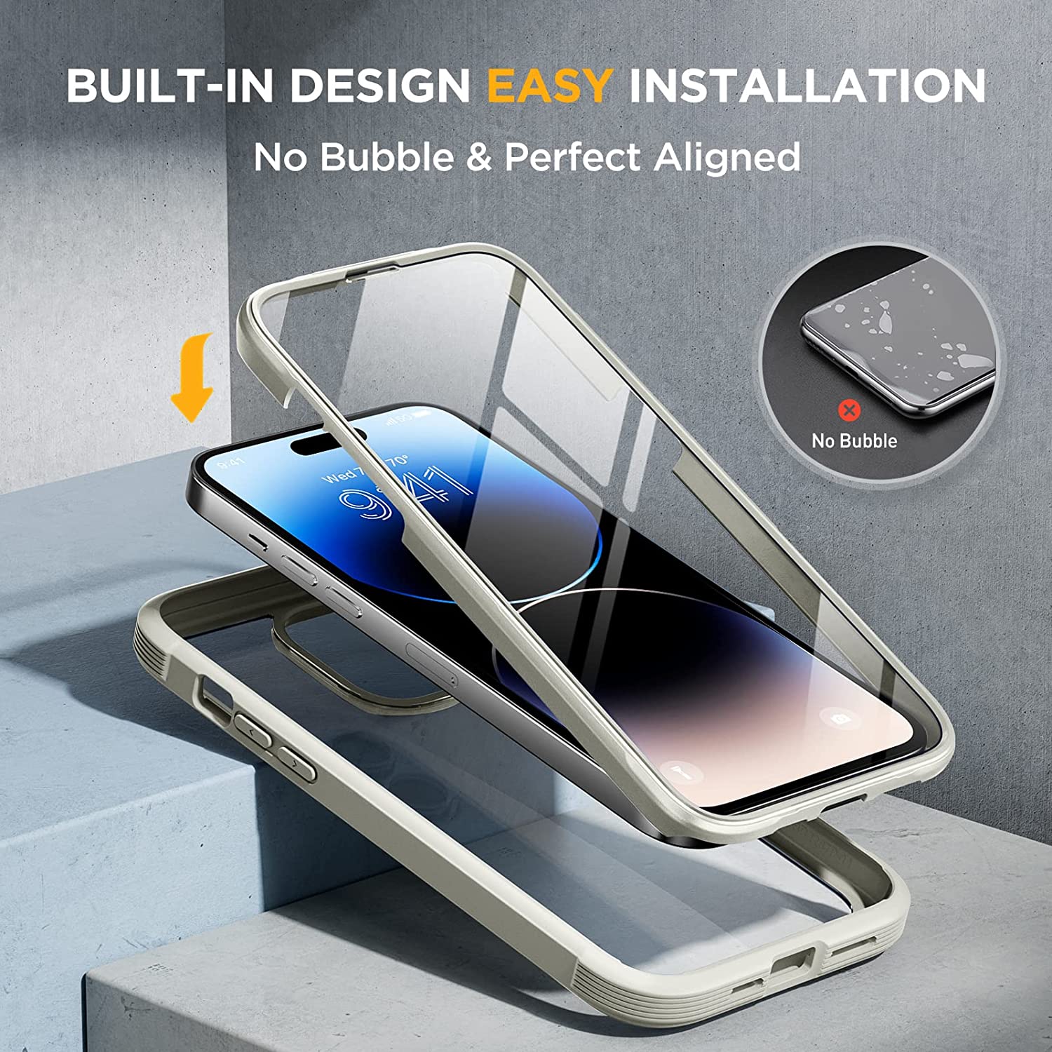 Miracase Glass Series Designed for iPhone 14 Pro Case 6.1 Inch, [2022 Newest] Full-Body Bumper Case with Built-in 9H Tempered Glass Screen Protector, with 2 Pcs Camera Lens Protectors