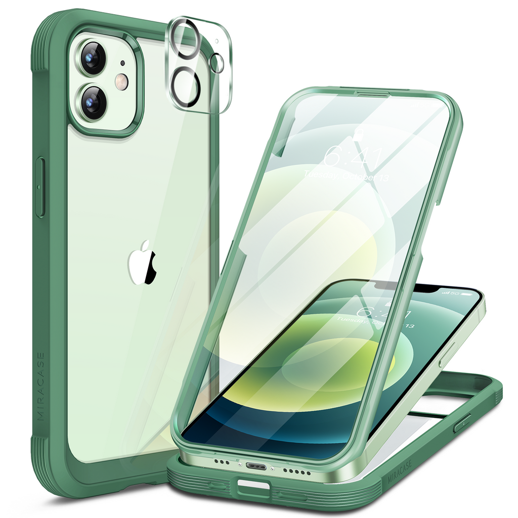 Miracase Glass Series for iPhone 12/12 Pro - Full-Body Rugged Protective Case with Built-in 9H Tempered Glass Screen Protector and Camera Lens Protector