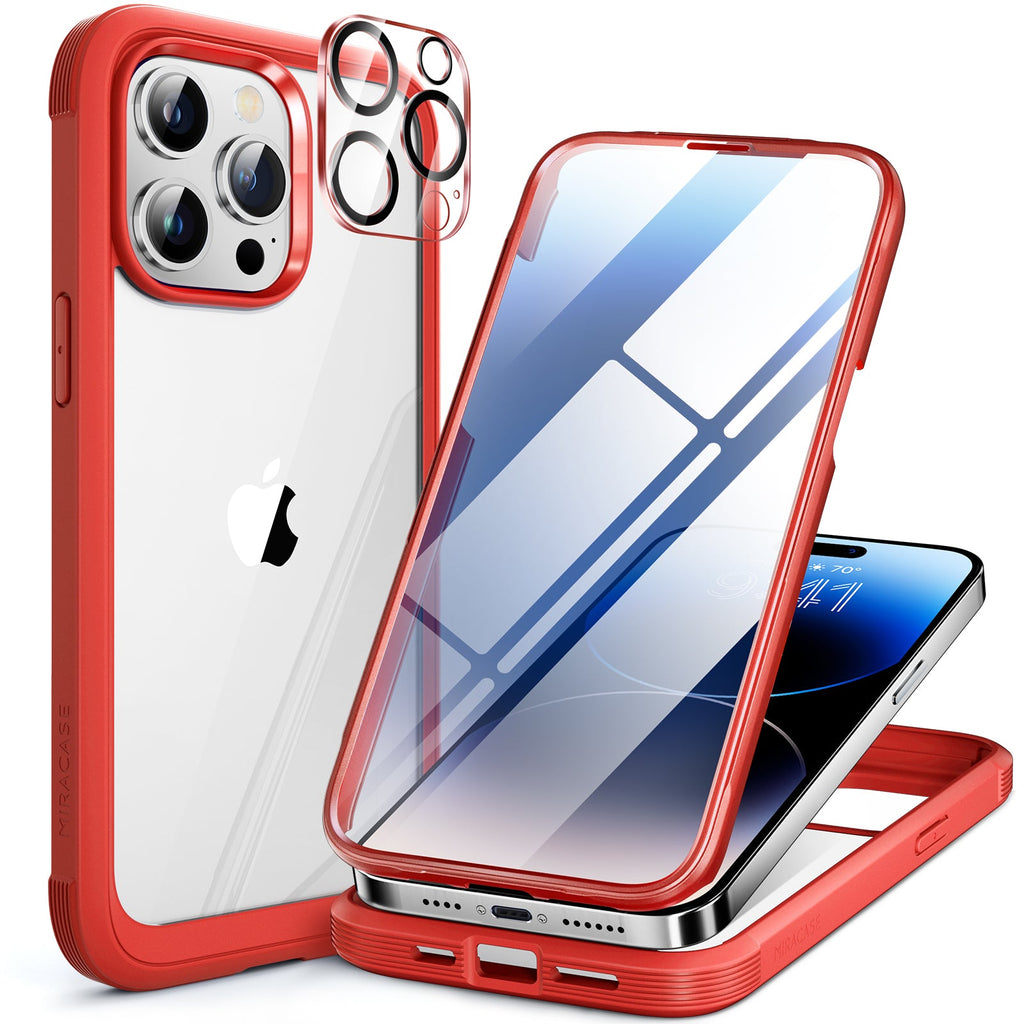 Miracase Glass Series for iPhone 14 Pro Case 6.1 Inch, Full-Body Protective Anti Slippery Case with Built-in 9H Tempered Glass Screen Protector, with Camera Lens Protector