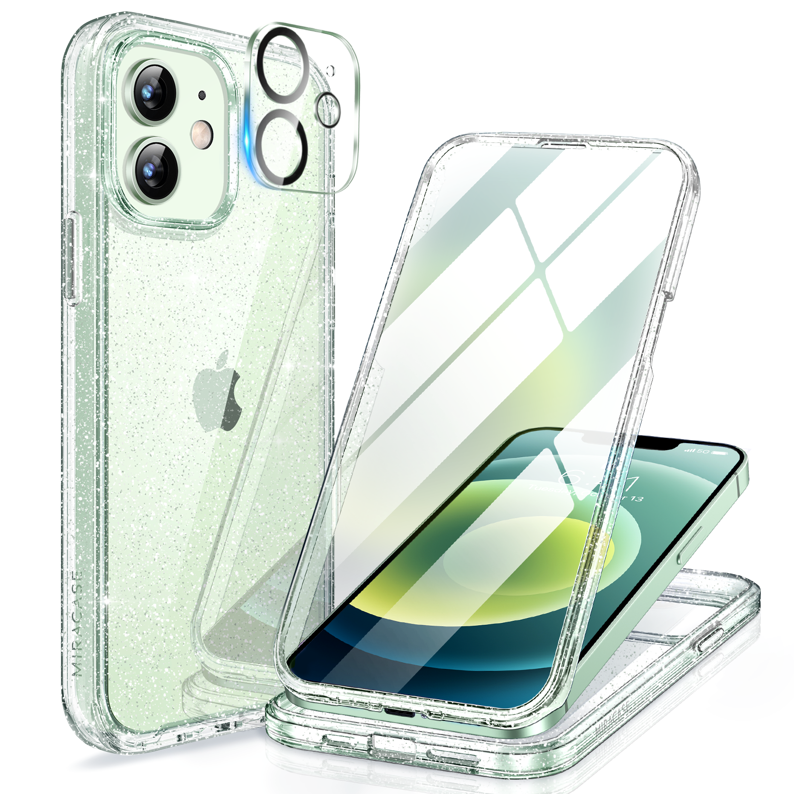 Miracase Glass Series for iPhone 12/12 Pro - Full-Body Rugged Protective Case with Built-in 9H Tempered Glass Screen Protector and Camera Lens Protector