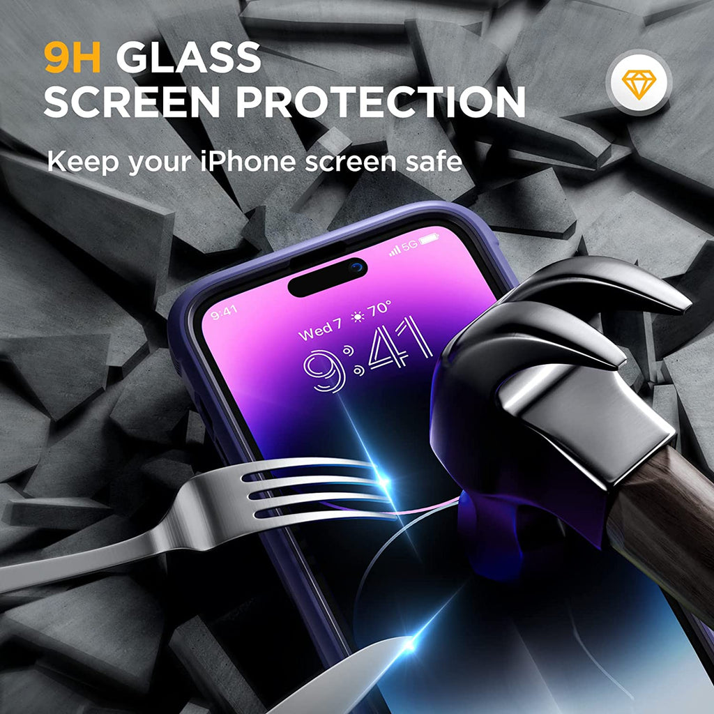 Miracase Glass Series Designed for iPhone 14 Pro Case 6.1 Inch, [2022 Newest] Full-Body Bumper Case with Built-in 9H Tempered Glass Screen Protector, with 2 Pcs Camera Lens Protectors