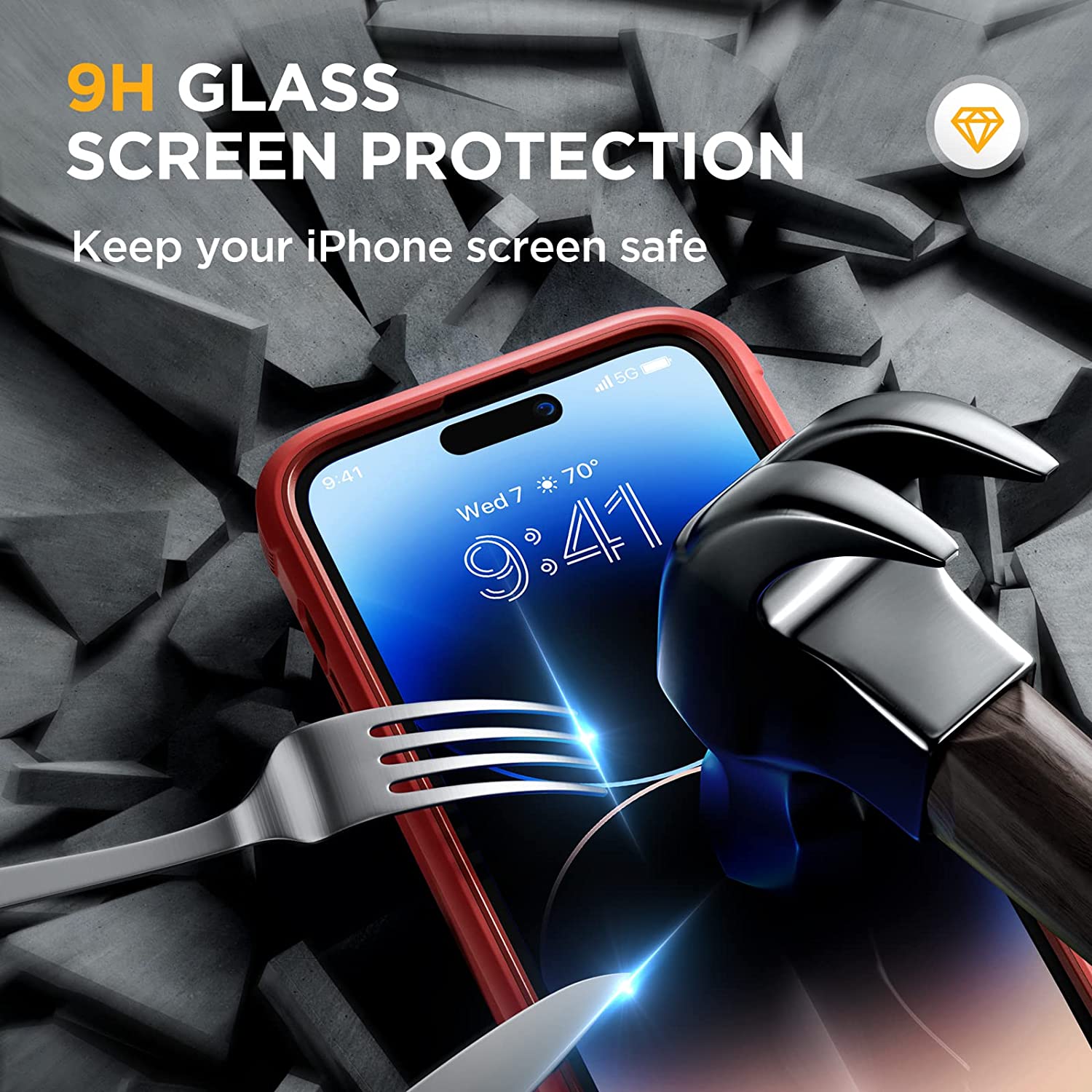 Miracase Glass Series Designed for iPhone 14 Pro Case 6.1 Inch, [2022 Newest] Full-Body Bumper Case with Built-in 9H Tempered Glass Screen Protector, with 2 Pcs Camera Lens Protectors