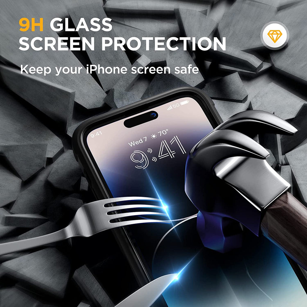 Miracase Glass Series Designed for iPhone 14 Pro Case 6.1 Inch, [2022 Newest] Full-Body Bumper Case with Built-in 9H Tempered Glass Screen Protector, with 2 Pcs Camera Lens Protectors
