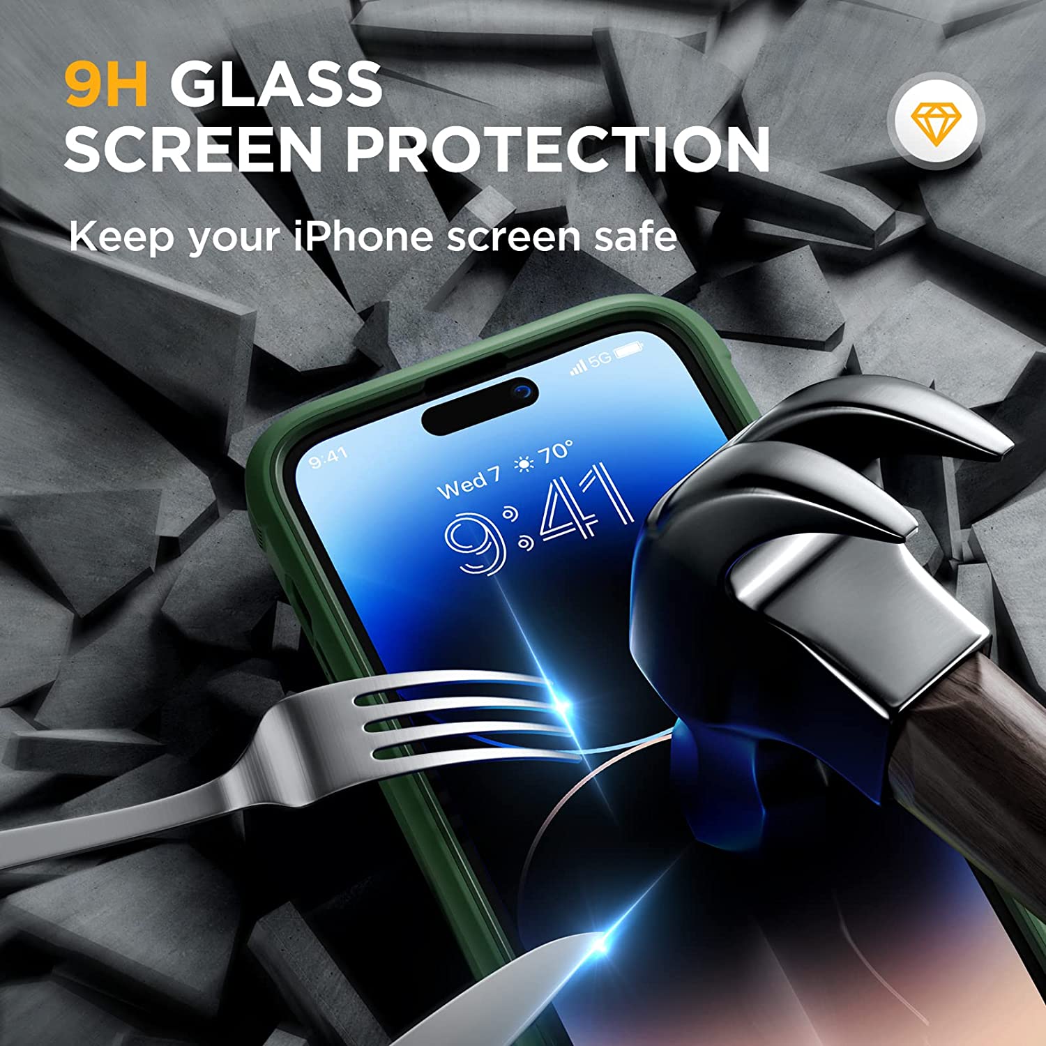 Miracase Glass Series Designed for iPhone 14 Pro Case 6.1 Inch, [2022 Newest] Full-Body Bumper Case with Built-in 9H Tempered Glass Screen Protector, with 2 Pcs Camera Lens Protectors