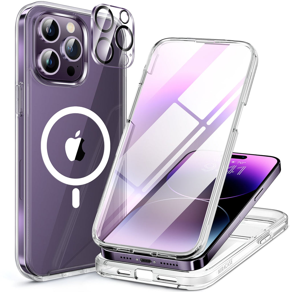 Miracase Glass Series Designed for iPhone 14 Pro Max Case 6.7 Inch, [2022 Newest] Full-Body Bumper Case with Built-in 9H Tempered Glass Screen Protector, with 2 Pcs Camera Lens Protectors