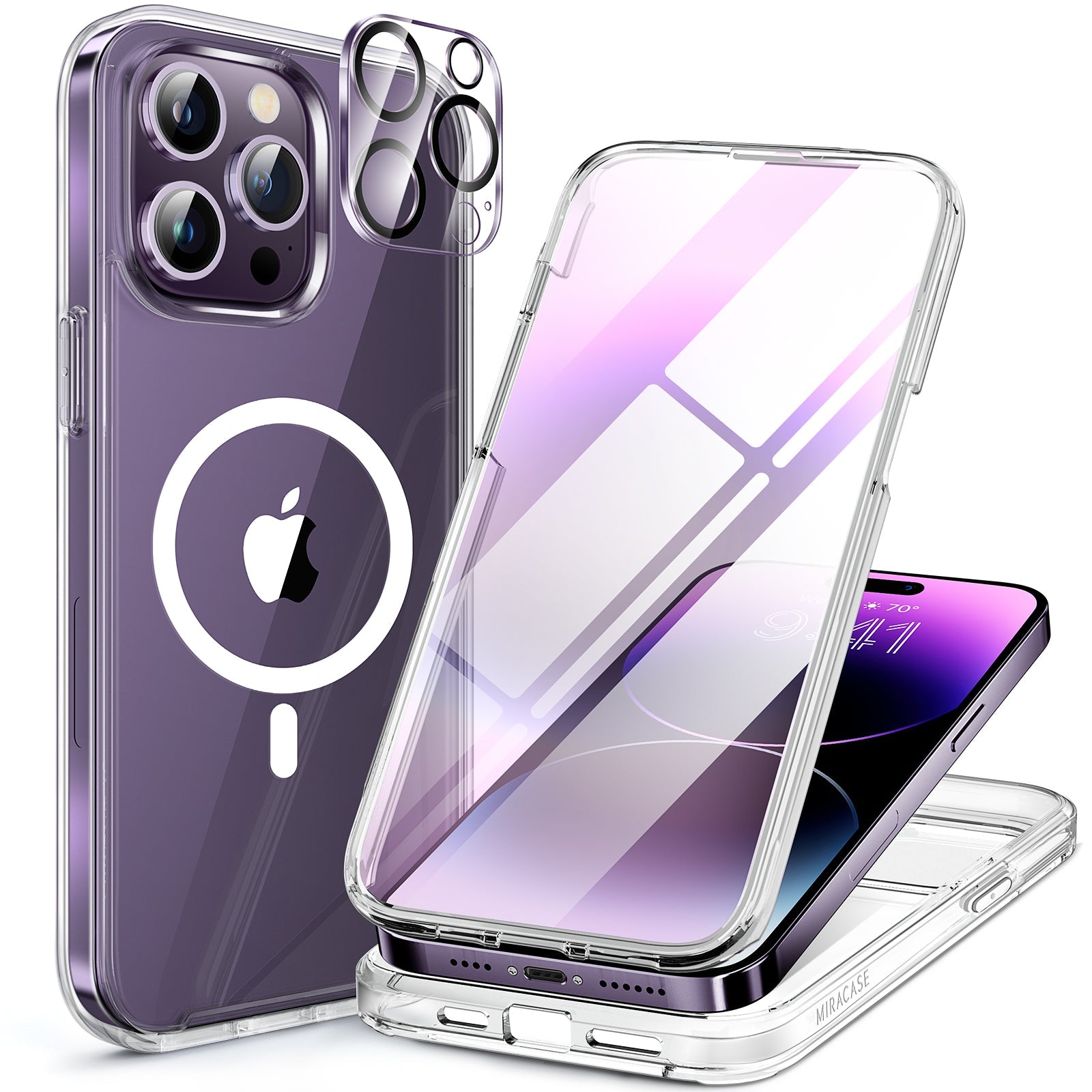 Miracase Glass Series Designed for iPhone 14 Pro Max Case 6.7 Inch, [2022 Newest] Full-Body Bumper Case with Built-in 9H Tempered Glass Screen Protector, with 2 Pcs Camera Lens Protectors