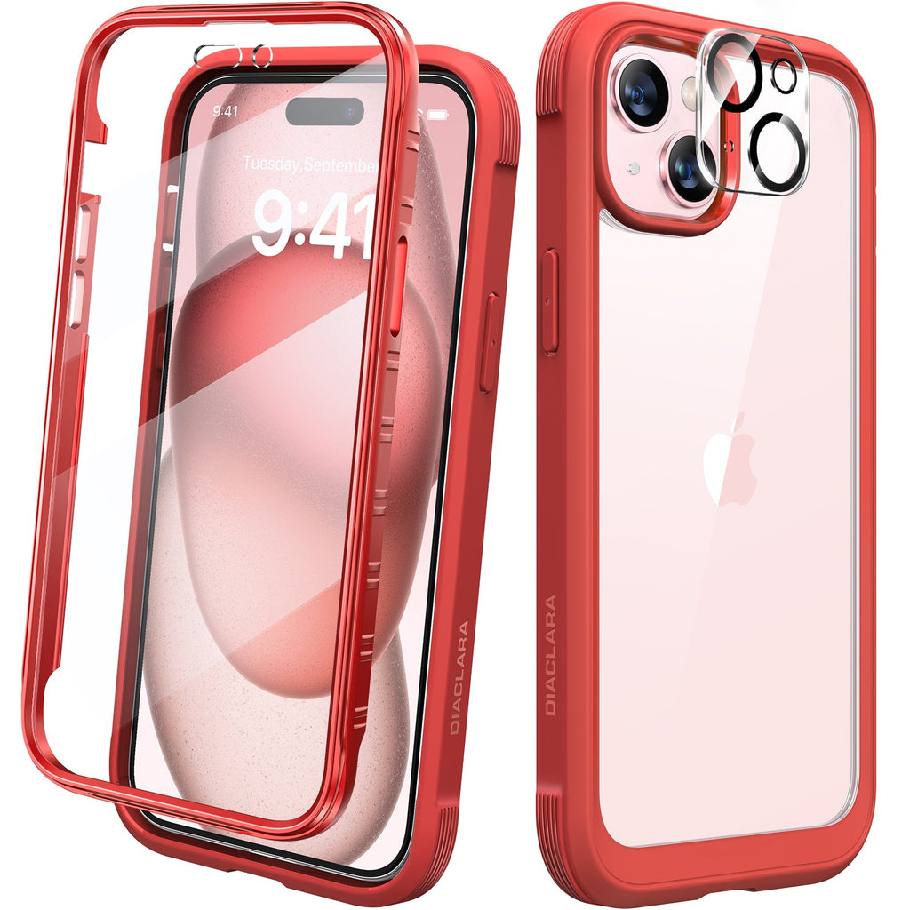 Diaclara 360° Protection Rugged Case with Built-in Touch Sensitive Anti-Scratch Screen Protector Phone Case for iPhone 15 Plus 6.7"