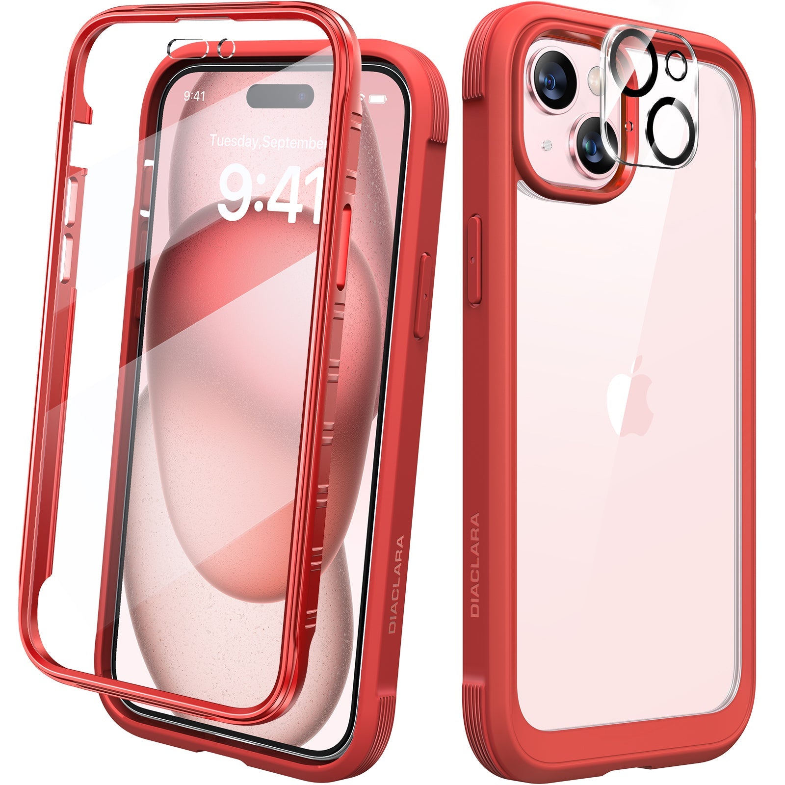 Diaclara 360° Protection Rugged Case with Built-in Touch Sensitive Anti-Scratch Screen Protector Phone Case for iPhone 15 Plus 6.7"