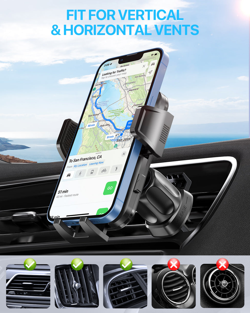Miracase 2025 Upgrade Universal Car Phone Holder Mount for Air Vent, Sturdy and Thick Case Friendly Hands-Free Mount for iPhone, Samsung, and All Smartphones