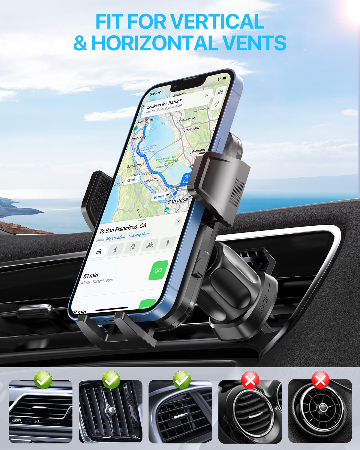Miracase 2025 Upgrade Universal Car Phone Holder Mount for Air Vent, Sturdy and Thick Case Friendly Hands-Free Mount for iPhone, Samsung, and All Smartphones