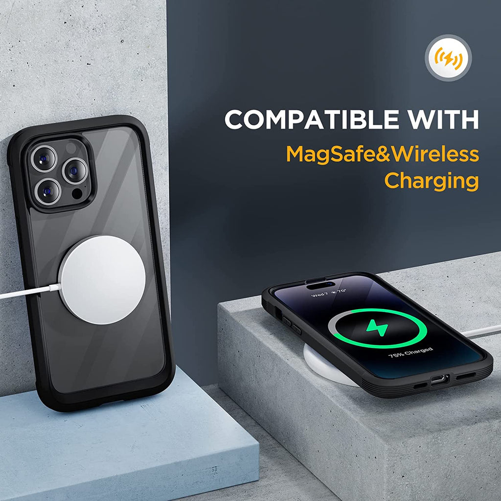 Miracase Glass Series Designed for iPhone 14 Pro Case 6.1 Inch, [2022 Newest] Full-Body Bumper Case with Built-in 9H Tempered Glass Screen Protector, with 2 Pcs Camera Lens Protectors