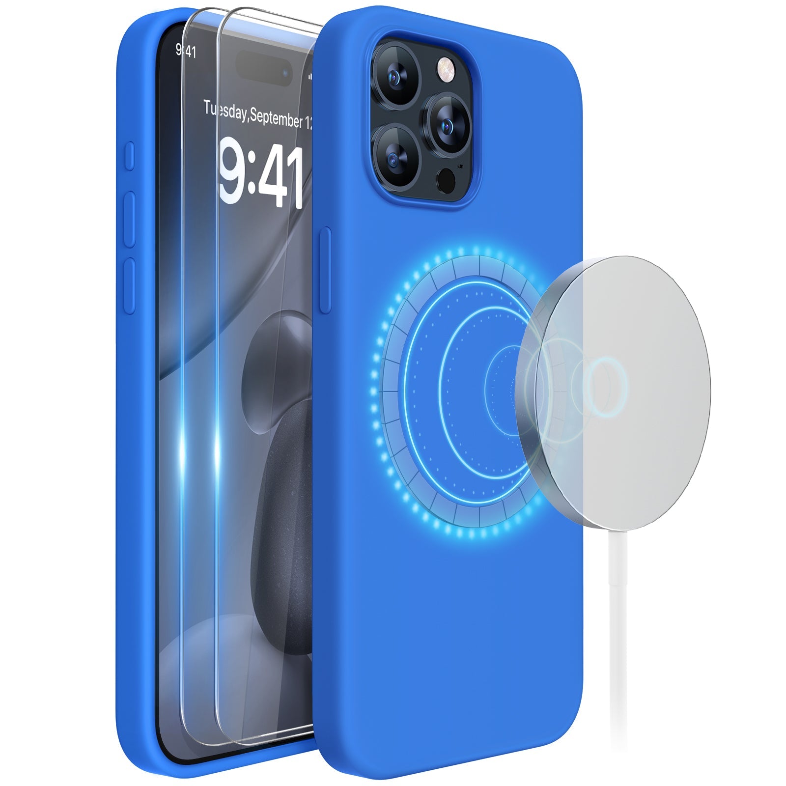 Miracase Designed for iPhone 15 Pro Max Case,[Compatible with MagSafe], [with 2 Pack Screen Protectors],Shockproof Liquid Silicone Professional Case with Microfiber Lining,6.7 inch