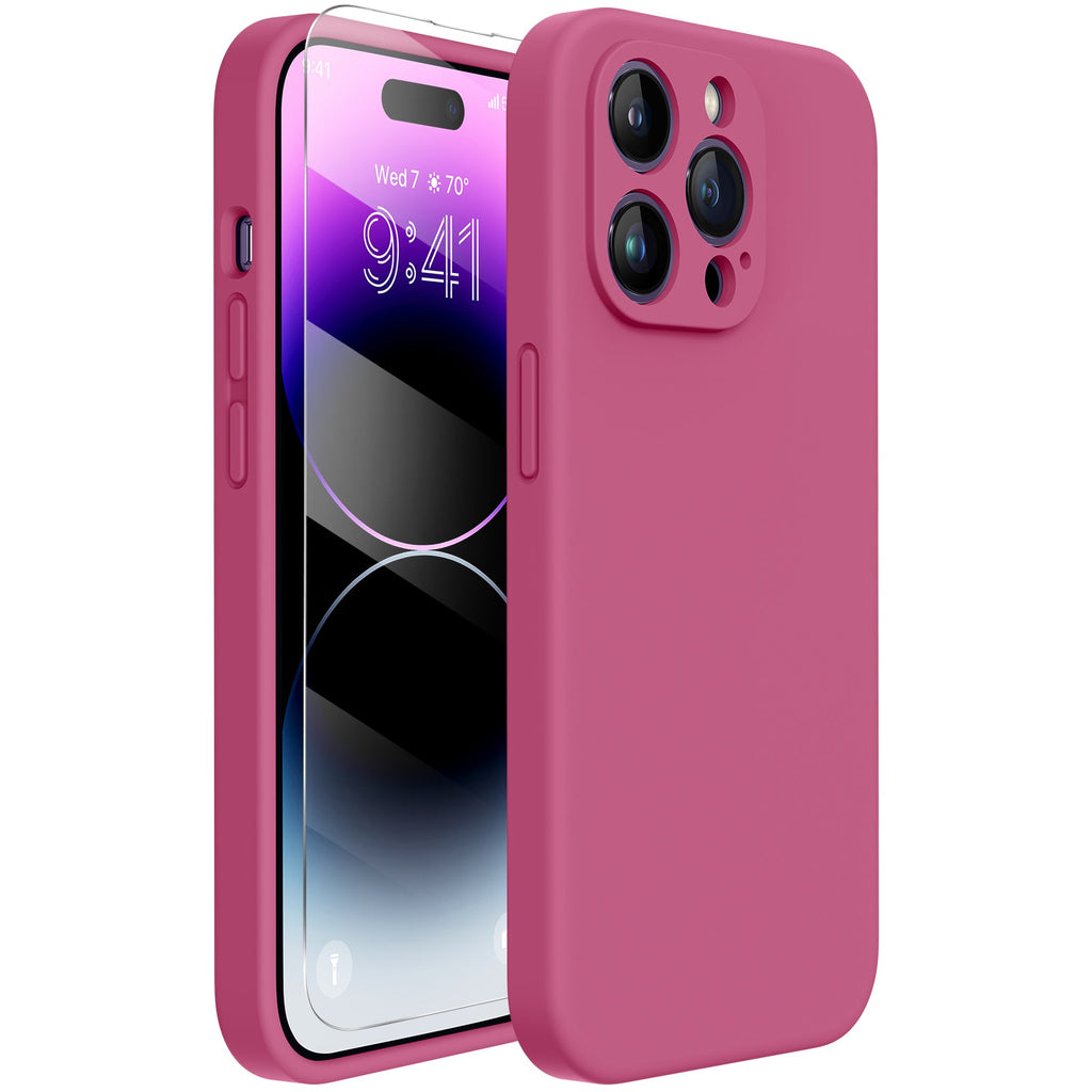 Miracase Designed for iPhone 14 Pro Max Phone Case with Screen Protector,[Upgraded Enhanced Camera Protection],Shockproof Liquid Silicone Case with Microfiber Lining,6.7 inch