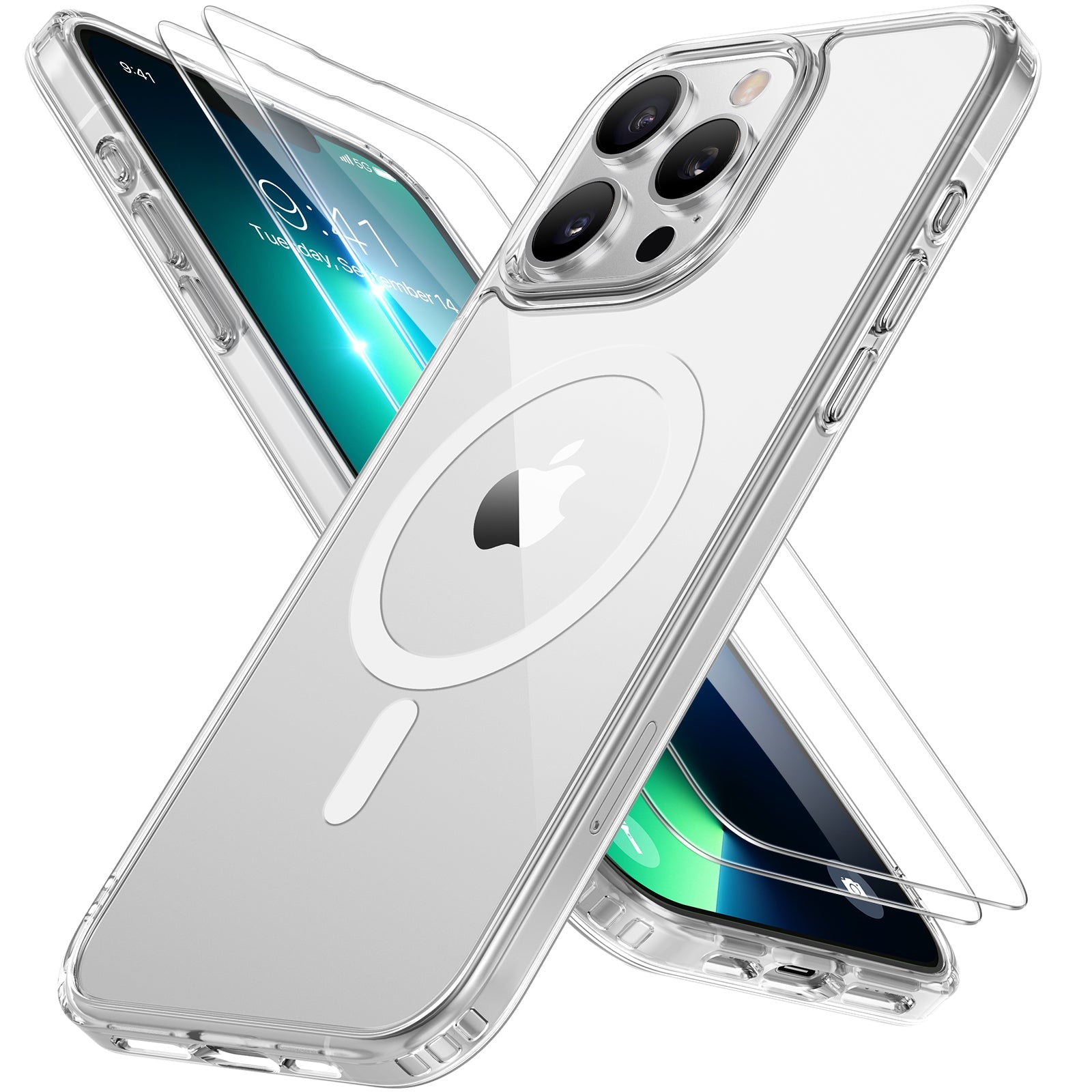 Miracase Magnetic Series for iPhone 13 Pro Case [Compatible with MagSafe] [with 2X Screen Protectors] Military-Grade Protection, Anti-Fingerprint, Slim Design Phone Case for iPhone 13 Pro