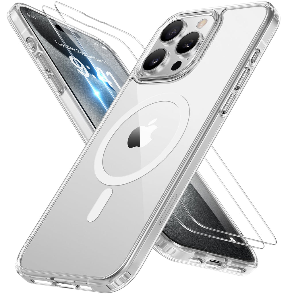 Miracase Magnetic Series for iPhone 15 Pro Max Case [Compatible with MagSafe] [with 2X Screen Protectors] Military-Grade Protection, Anti-Fingerprint, Slim Phone Case for iPhone 15 Pro Max