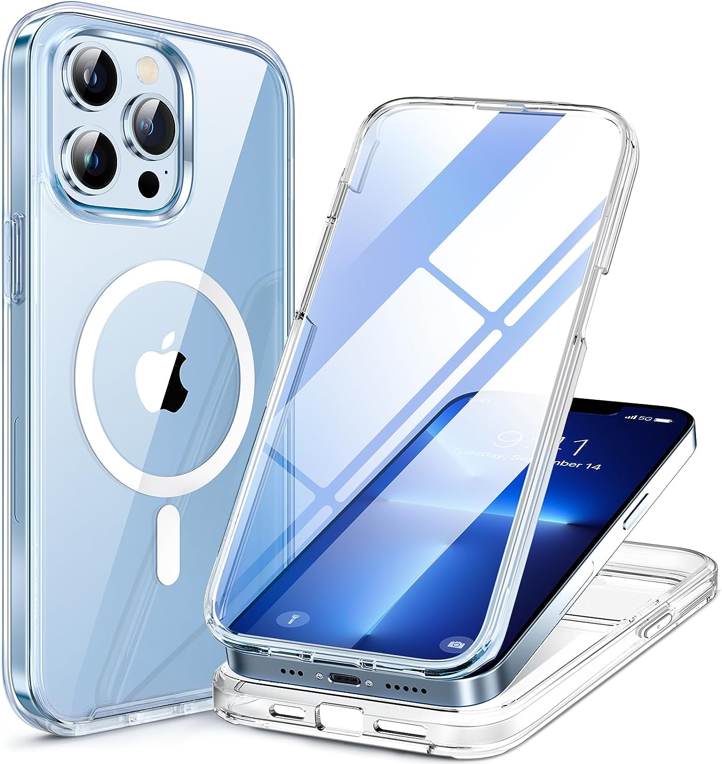 Miracase Glass Case for iPhone 13 Pro Max 6.7 inch, 2023 Upgrade Full-Body Clear Bumper Case with Built-in 9H Tempered Glass Screen Protector