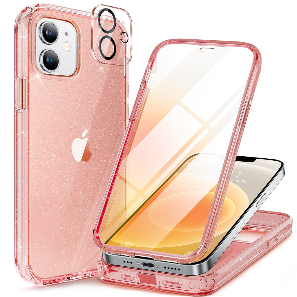 Miracase Glass Series for iPhone 12/12 Pro - Full-Body Rugged Protective Case with Built-in 9H Tempered Glass Screen Protector and Camera Lens Protector