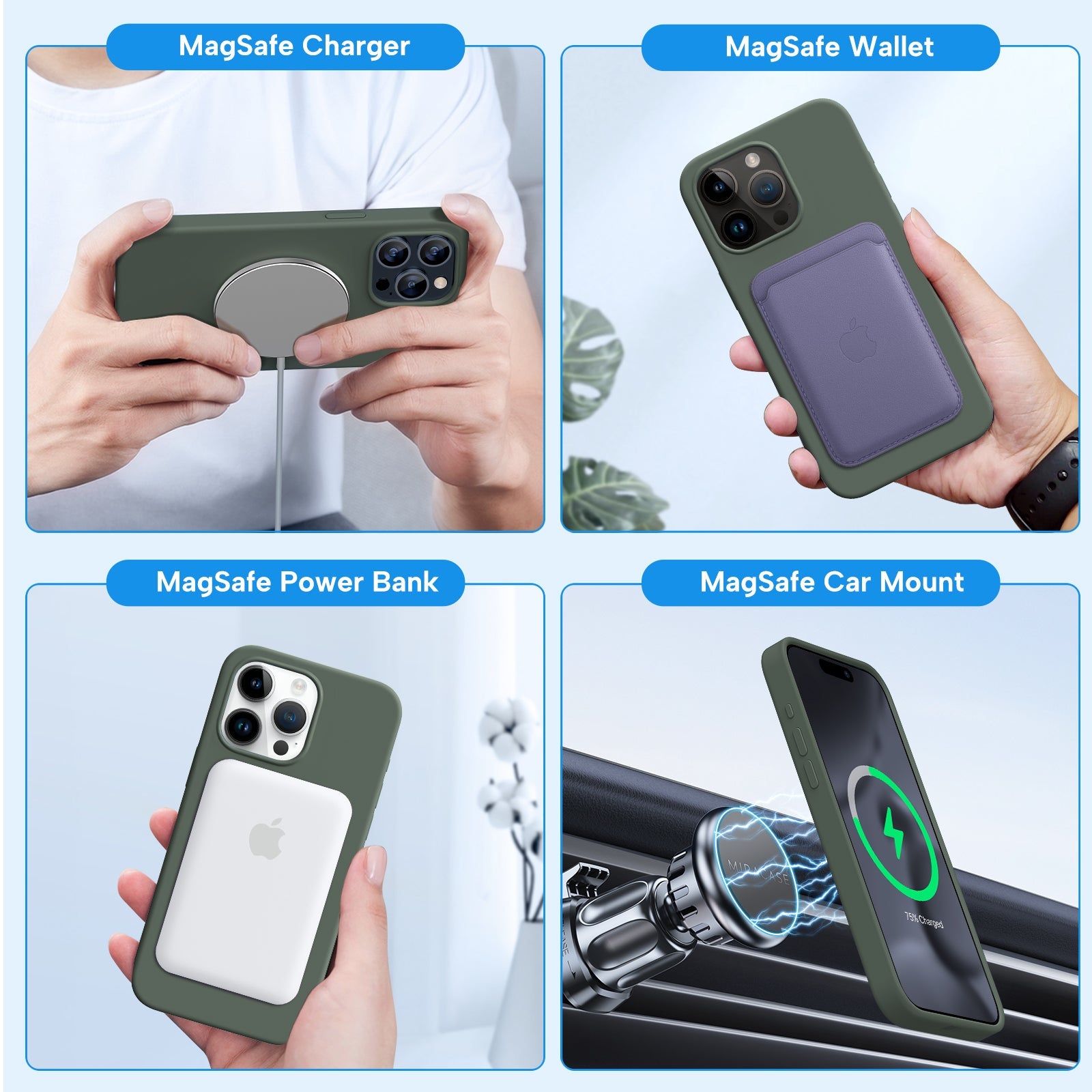 Miracase Designed for iPhone 15 Pro Max Case,[Compatible with MagSafe], [with 2 Pack Screen Protectors],Shockproof Liquid Silicone Professional Case with Microfiber Lining,6.7 inch