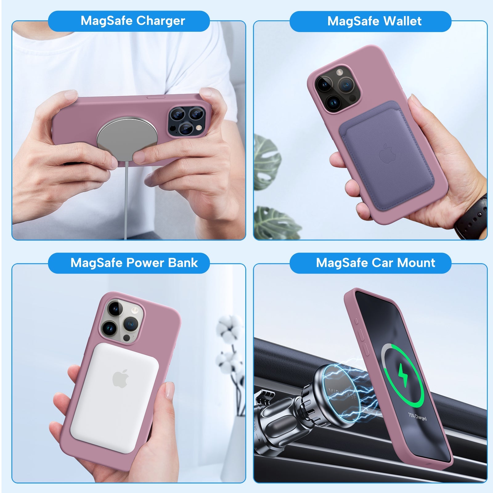 Miracase Designed for iPhone 15 Pro Max Case,[Compatible with MagSafe], [with 2 Pack Screen Protectors],Shockproof Liquid Silicone Professional Case with Microfiber Lining,6.7 inch