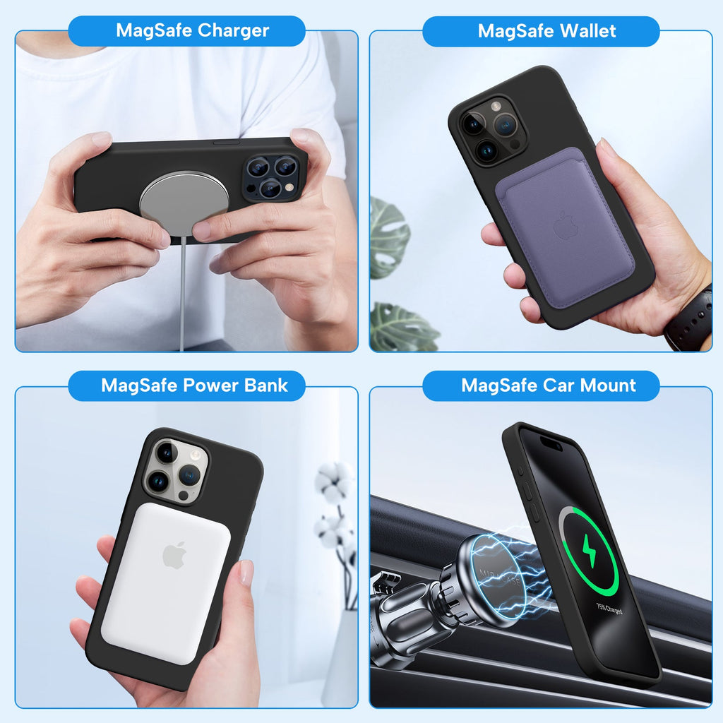 Miracase Designed for iPhone 15 Pro Max Case,[Compatible with MagSafe], [with 2 Pack Screen Protectors],Shockproof Liquid Silicone Professional Case with Microfiber Lining,6.7 inch