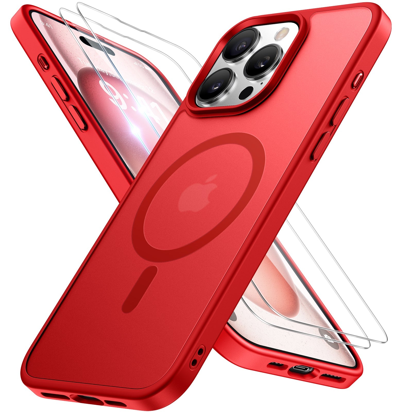 Miracase Magnetic Series Designed for iPhone 15 Pro Case [Compatible with MagSafe] [with 2X Screen Protectors] Anti-Fingerprint, Magnetic Charger Case for iPhone 15 Pro 6.1 inch