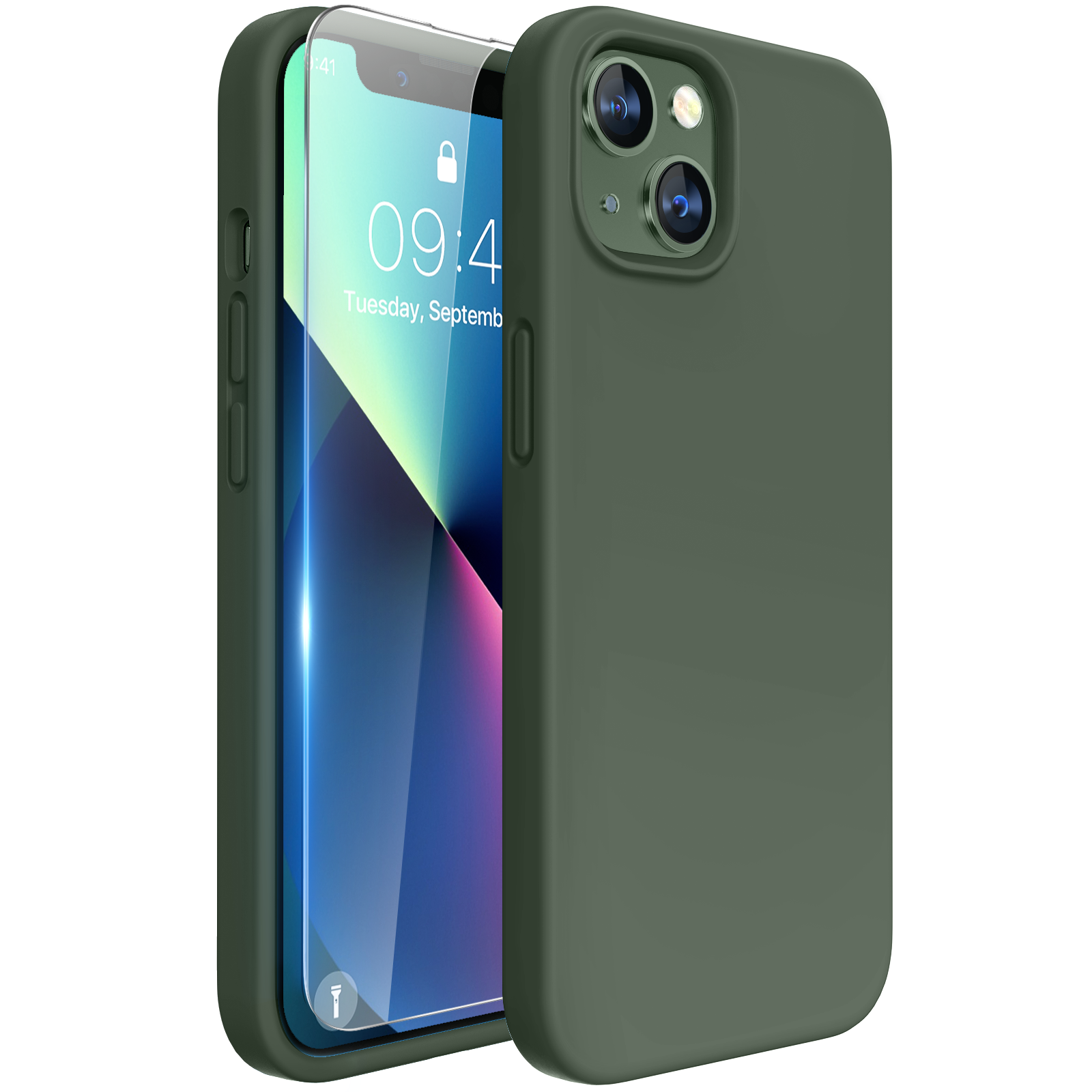 Miracase Designed for iPhone 13 Case, with Tempered Glass Screen Protector, [Soft Anti-Scratch Microfiber Lining], Shockproof Liquid Silicone Rubber Phone Case Cover for 13 6.1 inch