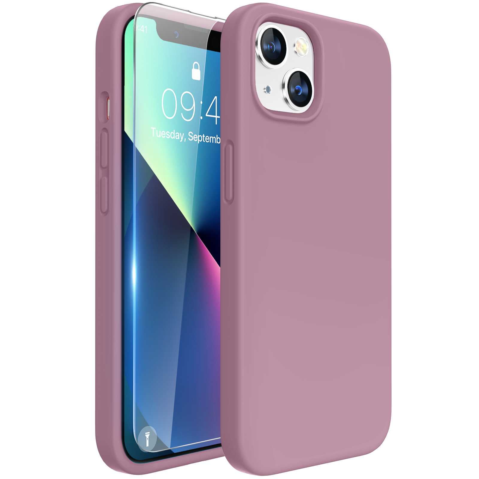 Miracase Designed for iPhone 13 Case, with Tempered Glass Screen Protector, [Soft Anti-Scratch Microfiber Lining], Shockproof Liquid Silicone Rubber Phone Case Cover for 13 6.1 inch