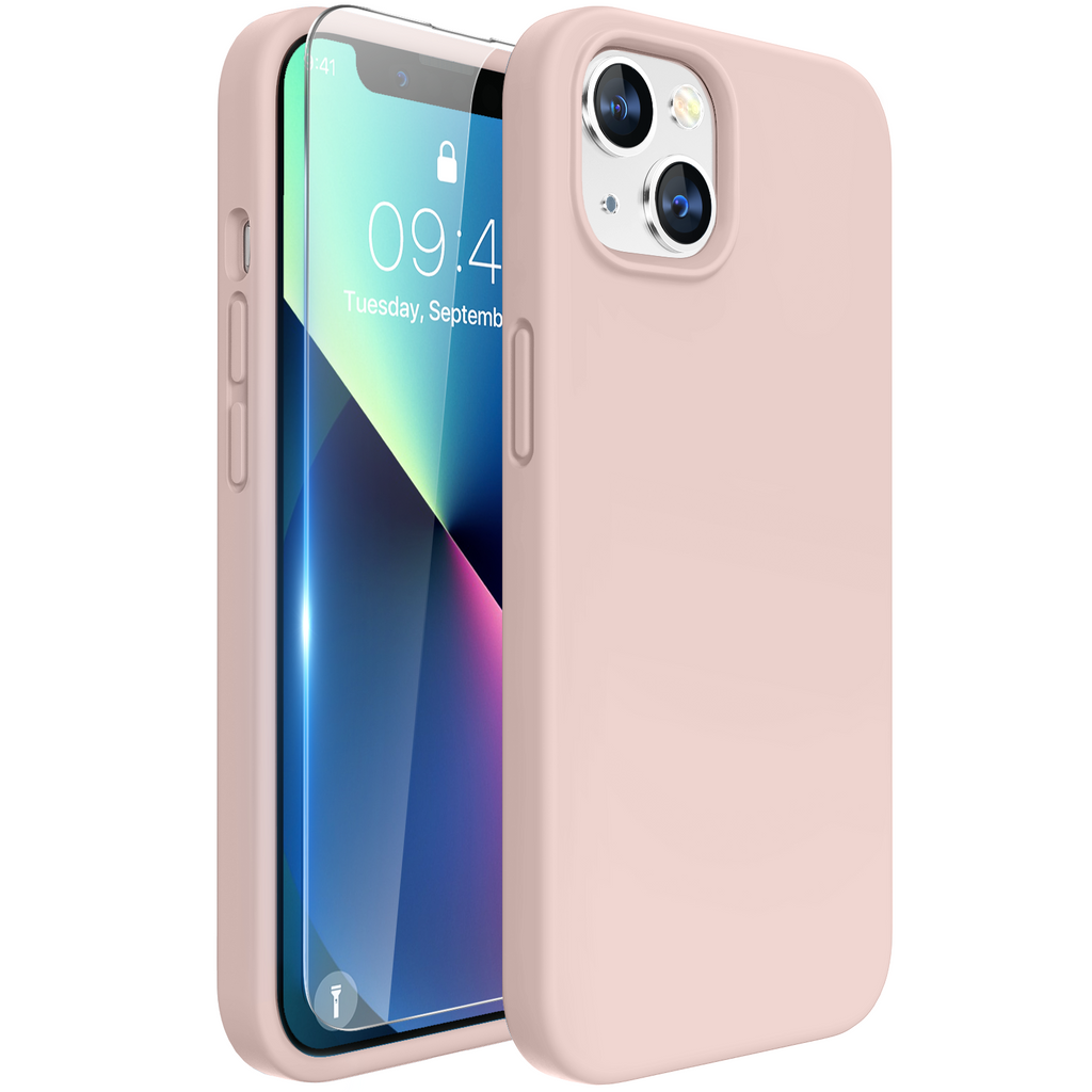 Miracase Designed for iPhone 13 Case, with Tempered Glass Screen Protector, [Soft Anti-Scratch Microfiber Lining], Shockproof Liquid Silicone Rubber Phone Case Cover for 13 6.1 inch