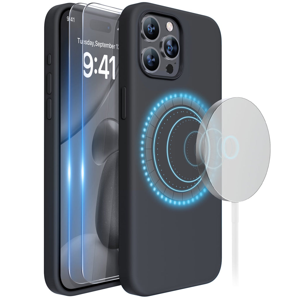 Miracase Designed for iPhone 15 Pro Max Case,[Compatible with MagSafe], [with 2 Pack Screen Protectors],Shockproof Liquid Silicone Professional Case with Microfiber Lining,6.7 inch