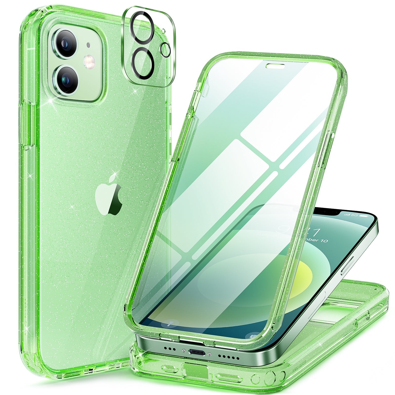 Miracase Glass Series for iPhone 12/12 Pro - Full-Body Rugged Protective Case with Built-in 9H Tempered Glass Screen Protector and Camera Lens Protector